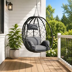 Specs of Hanging Egg Chair: Anthracite, Poly Rattan, 91.5cm