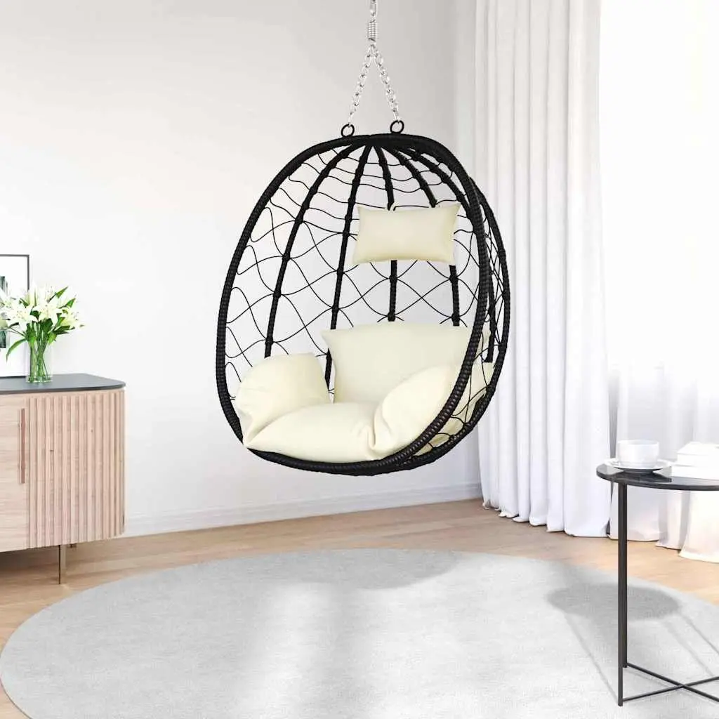 Hanging Egg Chair Indoor Outdoor Relaxation Seat Cream Steel Poly Rattan 91.5 x 54.5 x 107 cm