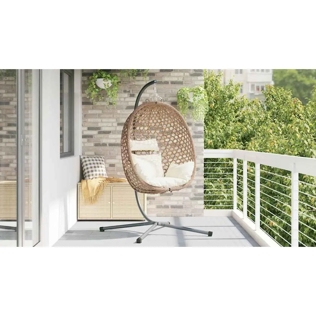 Hanging Egg Chair with Stand Indoor Outdoor Cream Poly Rattan 104 x 100 x 191 cm