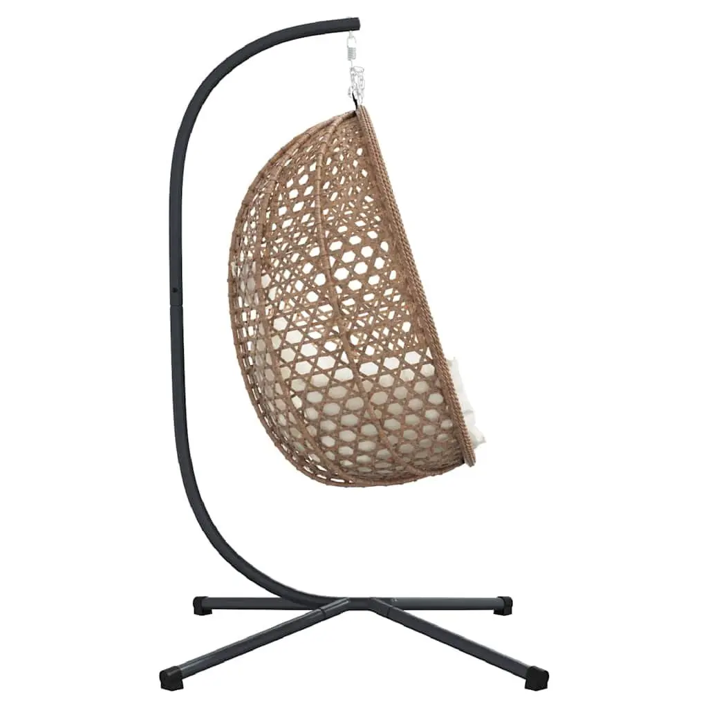 Hanging Egg Chair with Stand Indoor Outdoor Cream Poly Rattan 104 x 100 x 191 cm