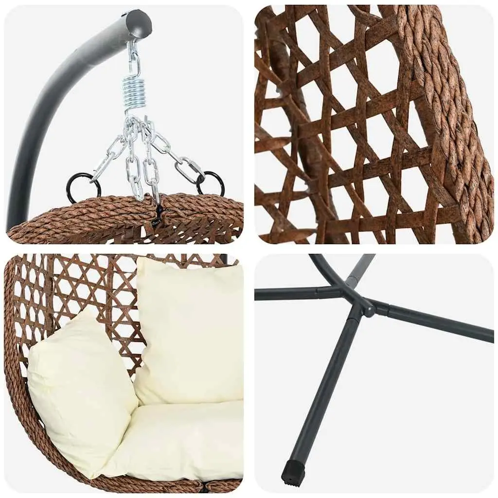 Hanging Egg Chair with Stand Indoor Outdoor Cream Poly Rattan 104 x 100 x 191 cm