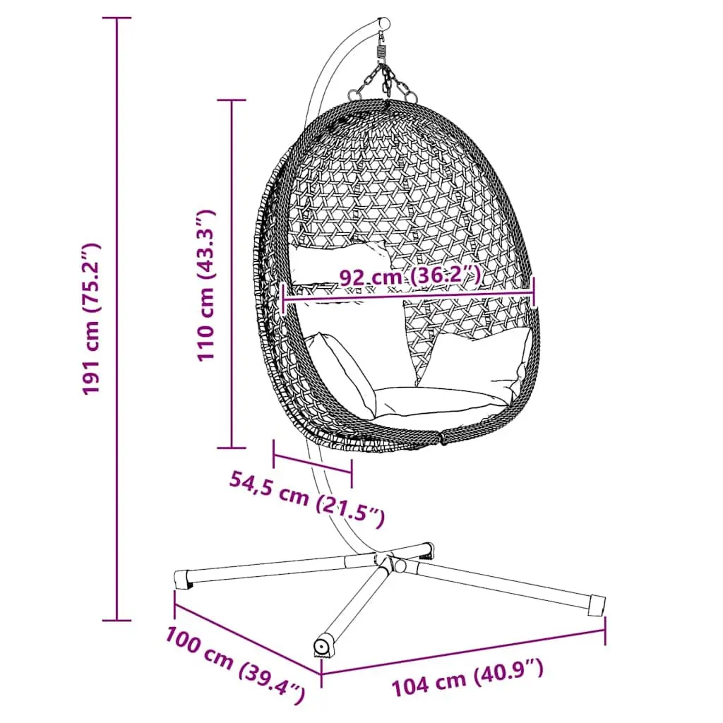 Hanging Egg Chair with Stand Indoor Outdoor Cream Poly Rattan 104 x 100 x 191 cm