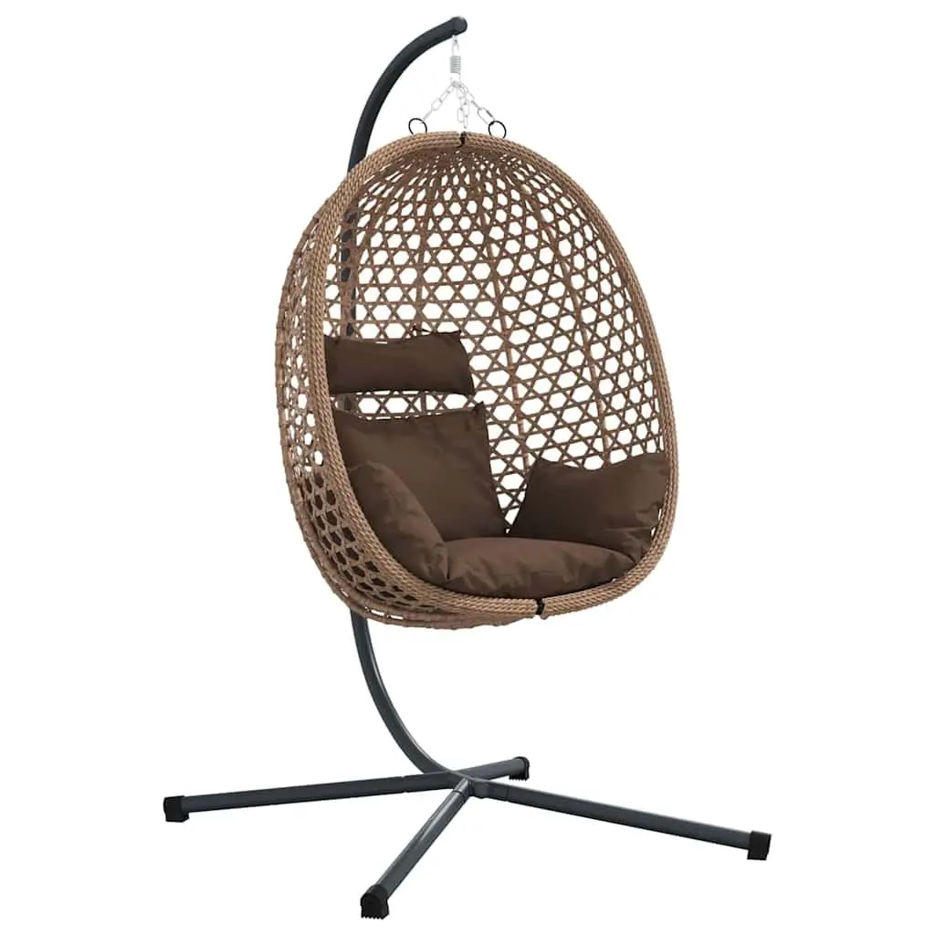 Hanging Egg Chair with Stand Foldable Outdoor Indoor Porch Swing Brown Poly