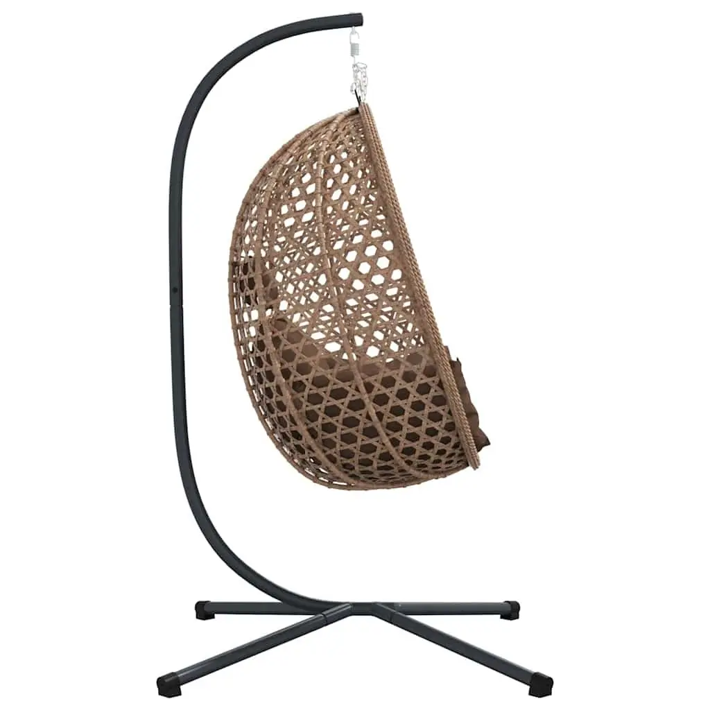 Hanging Egg Chair with Stand Foldable Outdoor Indoor Porch Swing Brown Poly