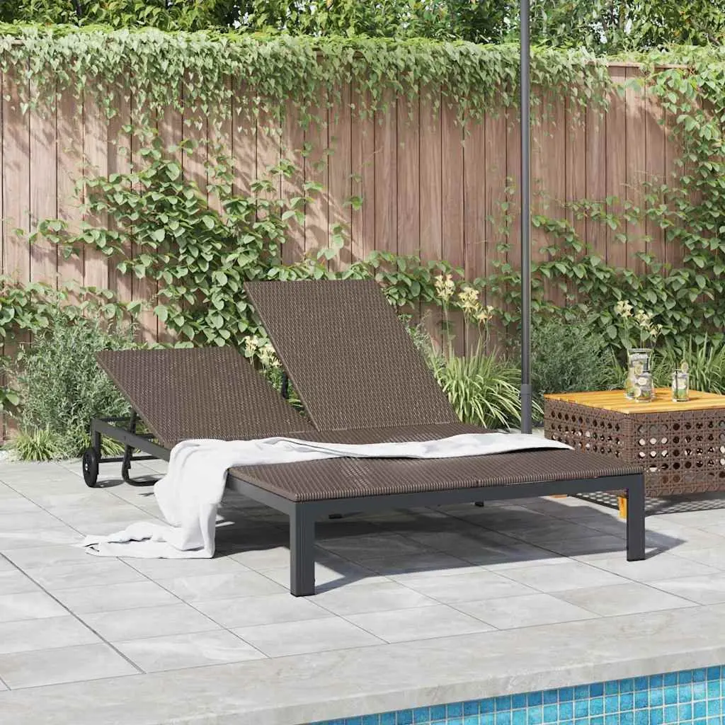 Sun Lounger Outdoor Sunbed Brown Poly Rattan Adjustable Backrest Garden Terrace