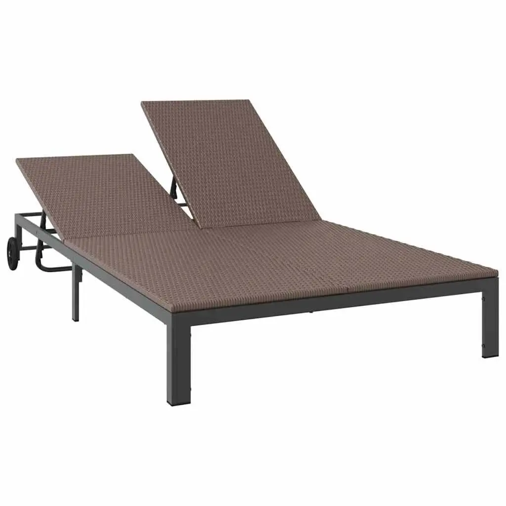 Sun Lounger Outdoor Sunbed Brown Poly Rattan Adjustable Backrest Garden Terrace