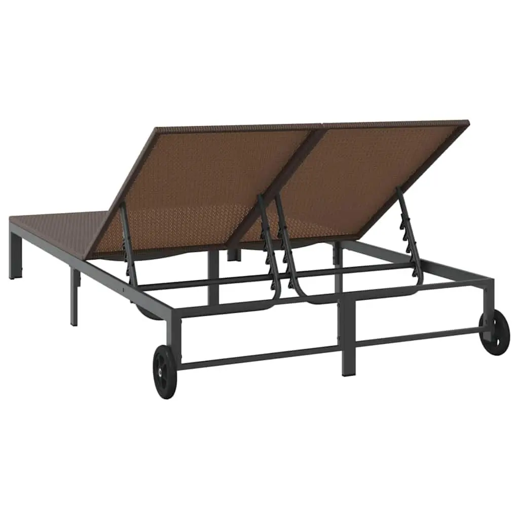 Sun Lounger Outdoor Sunbed Brown Poly Rattan Adjustable Backrest Garden Terrace