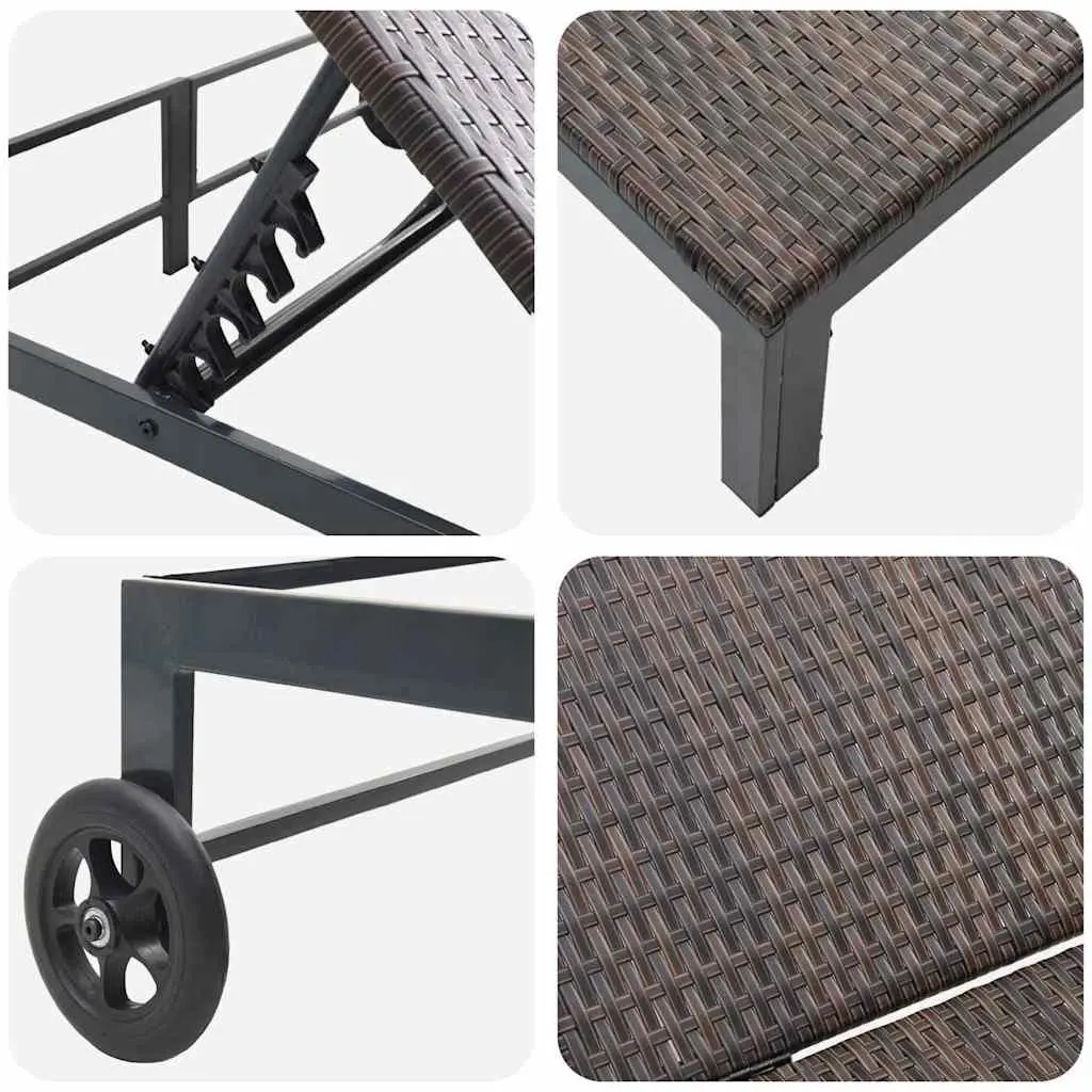 Sun Lounger Outdoor Sunbed Brown Poly Rattan Adjustable Backrest Garden Terrace