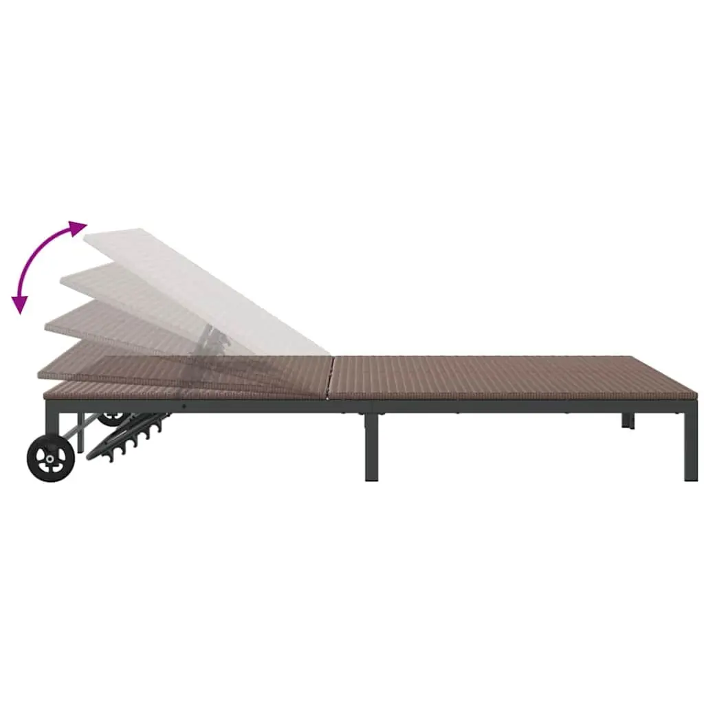 Sun Lounger Outdoor Sunbed Brown Poly Rattan Adjustable Backrest Garden Terrace