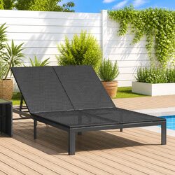 Poly Rattan Outdoor Sunbed with Adjustable Backrest