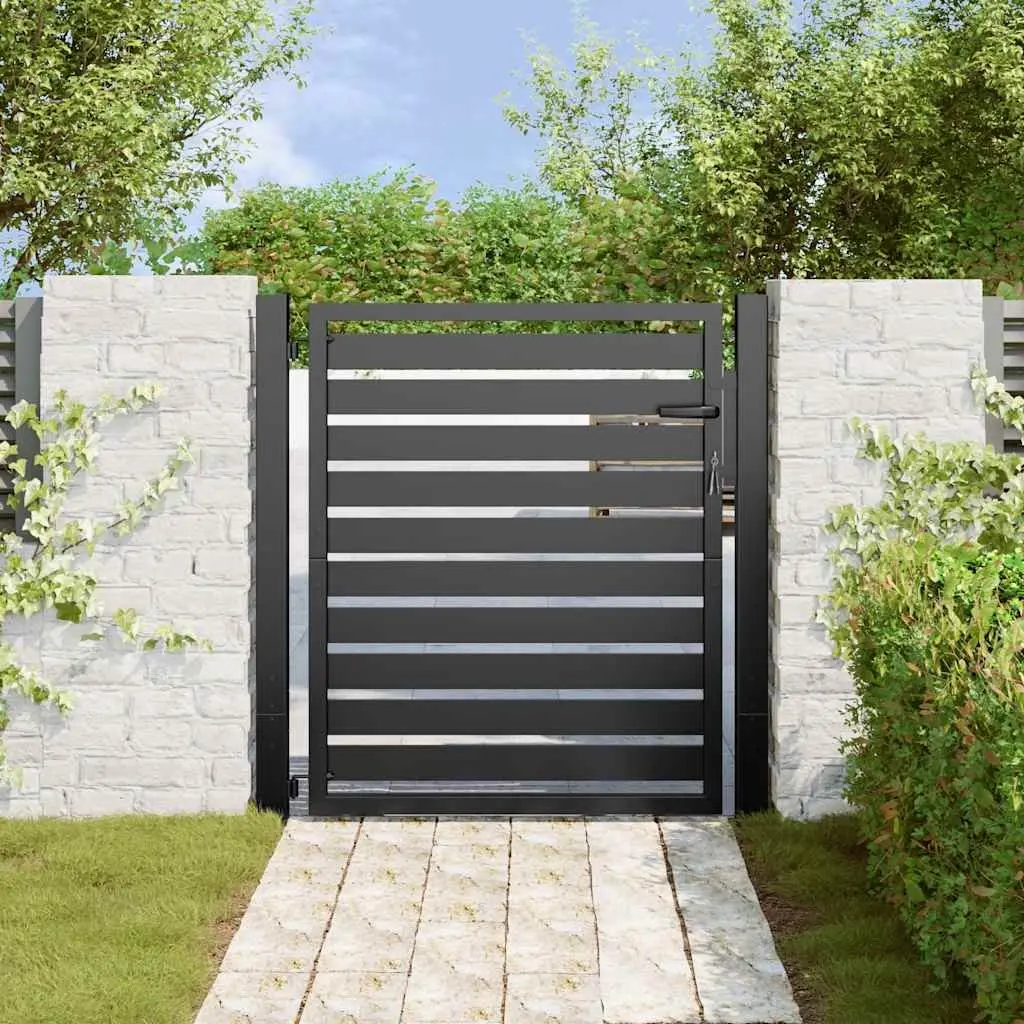 Garden Gate Black Lockable Aluminium Fence Entry Gate 100x100cm Outdoor Patio