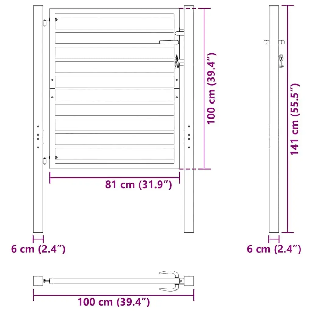 Garden Gate Black Lockable Aluminium Fence Entry Gate 100x100cm Outdoor Patio