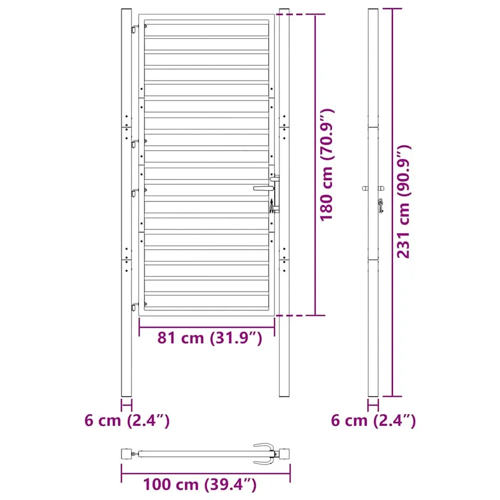 Garden Gate Lockable Black 100x180cm