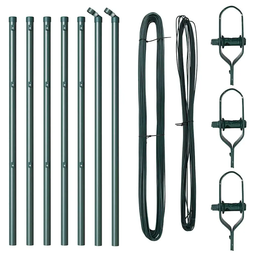Steel Fence Post Green 7 Pieces Garden Outdoor Barrier Support