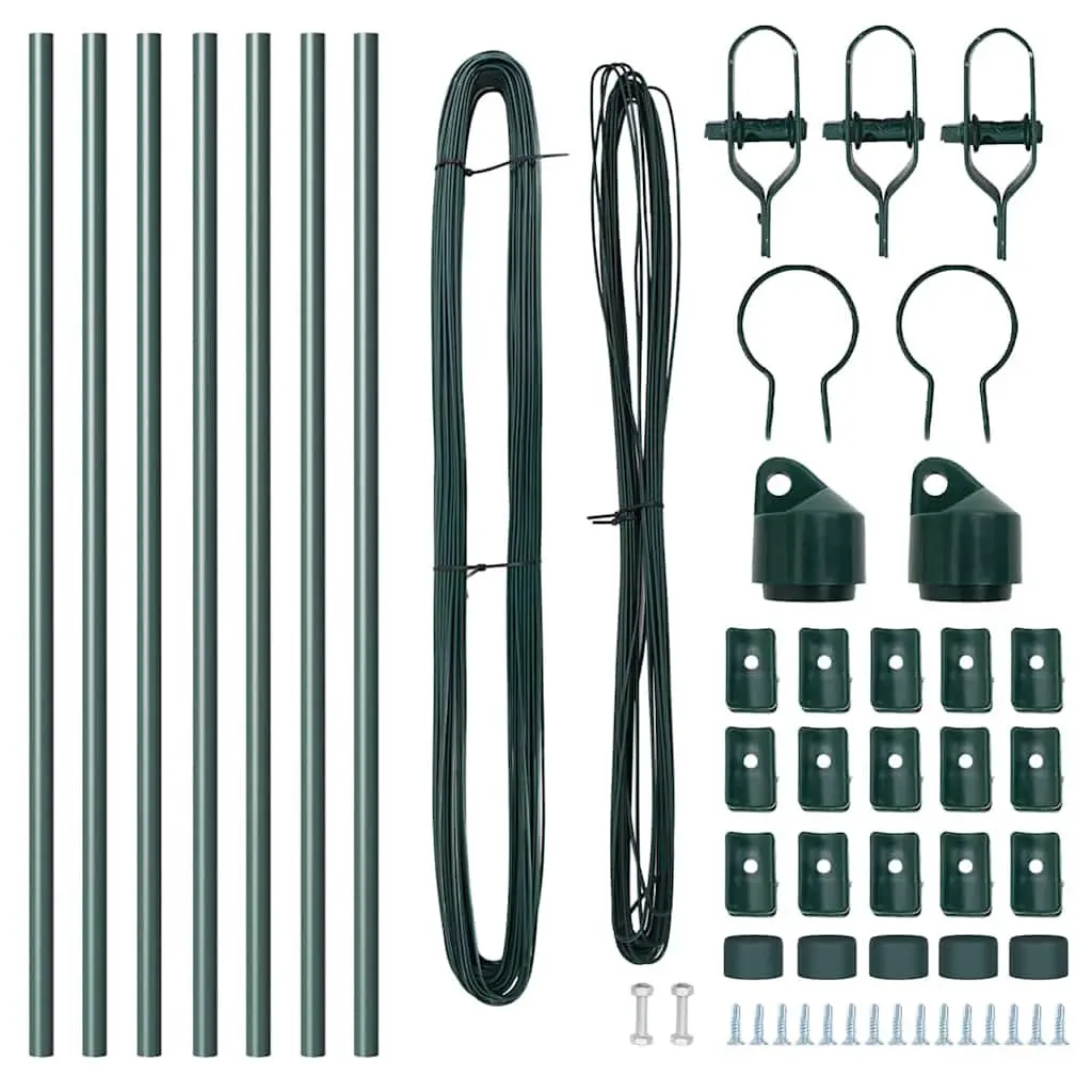 Steel Fence Post Green 7 Pieces Garden Outdoor Barrier Support