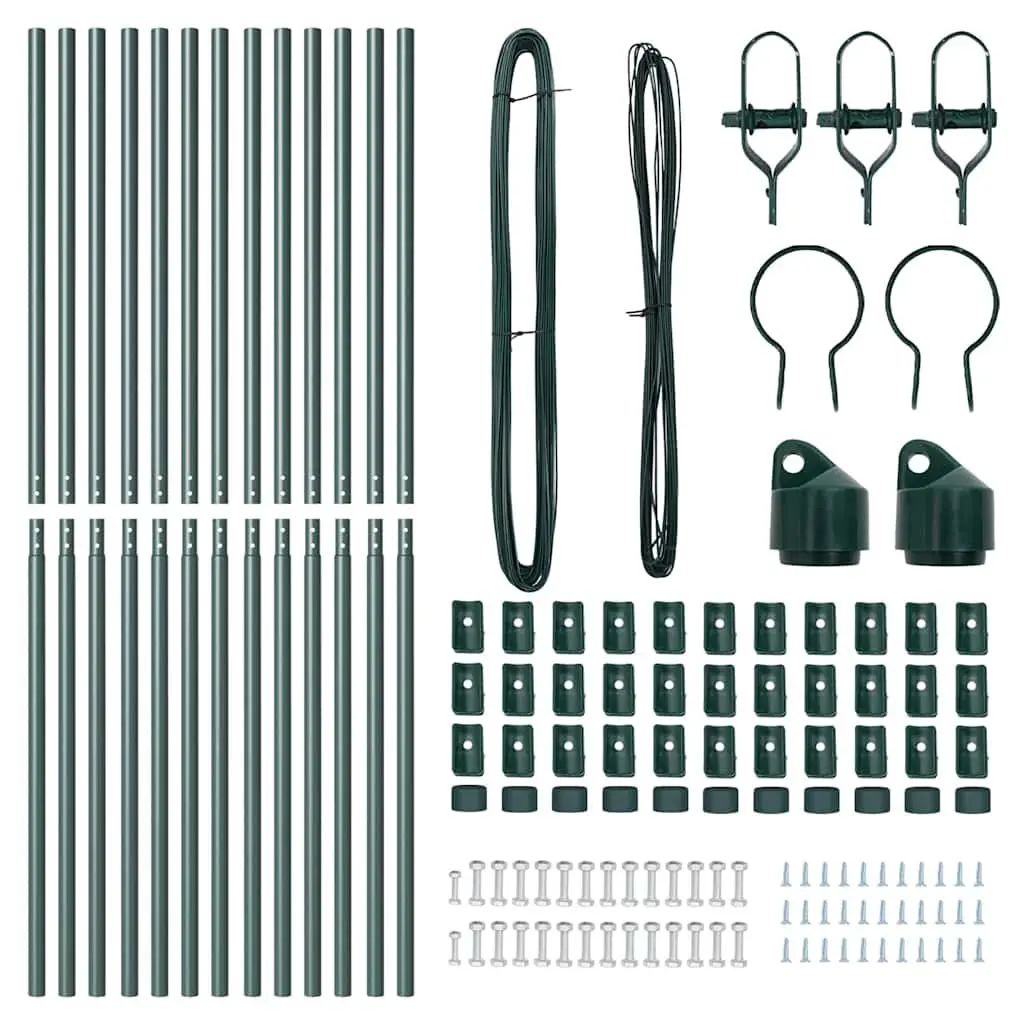 Embedded Fence Post Set for Garden Outdoor Use 13 Piece Green Powder-Coated Steel