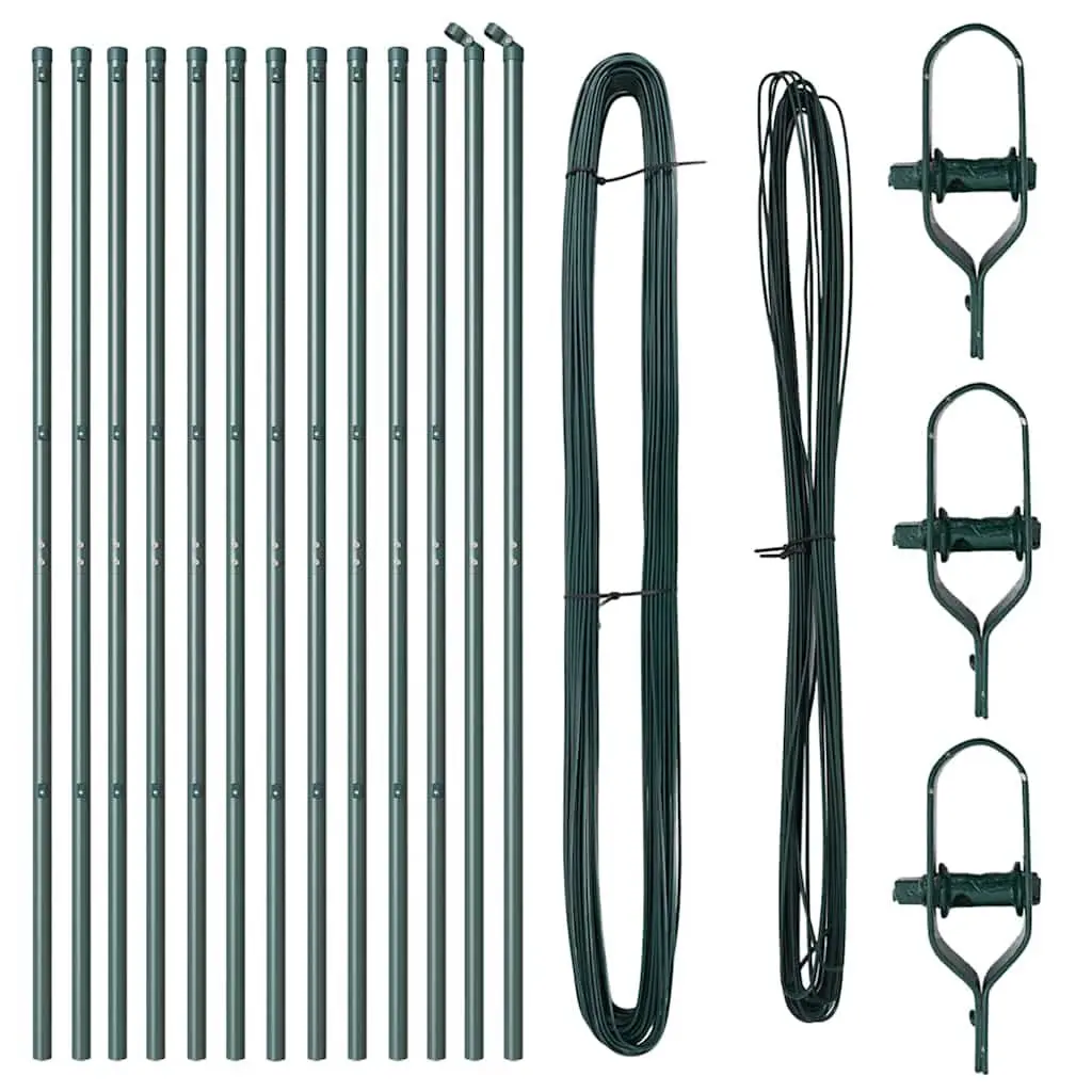 Fence Post Garden Terrace 13 Pieces Green Powder-Coated Steel