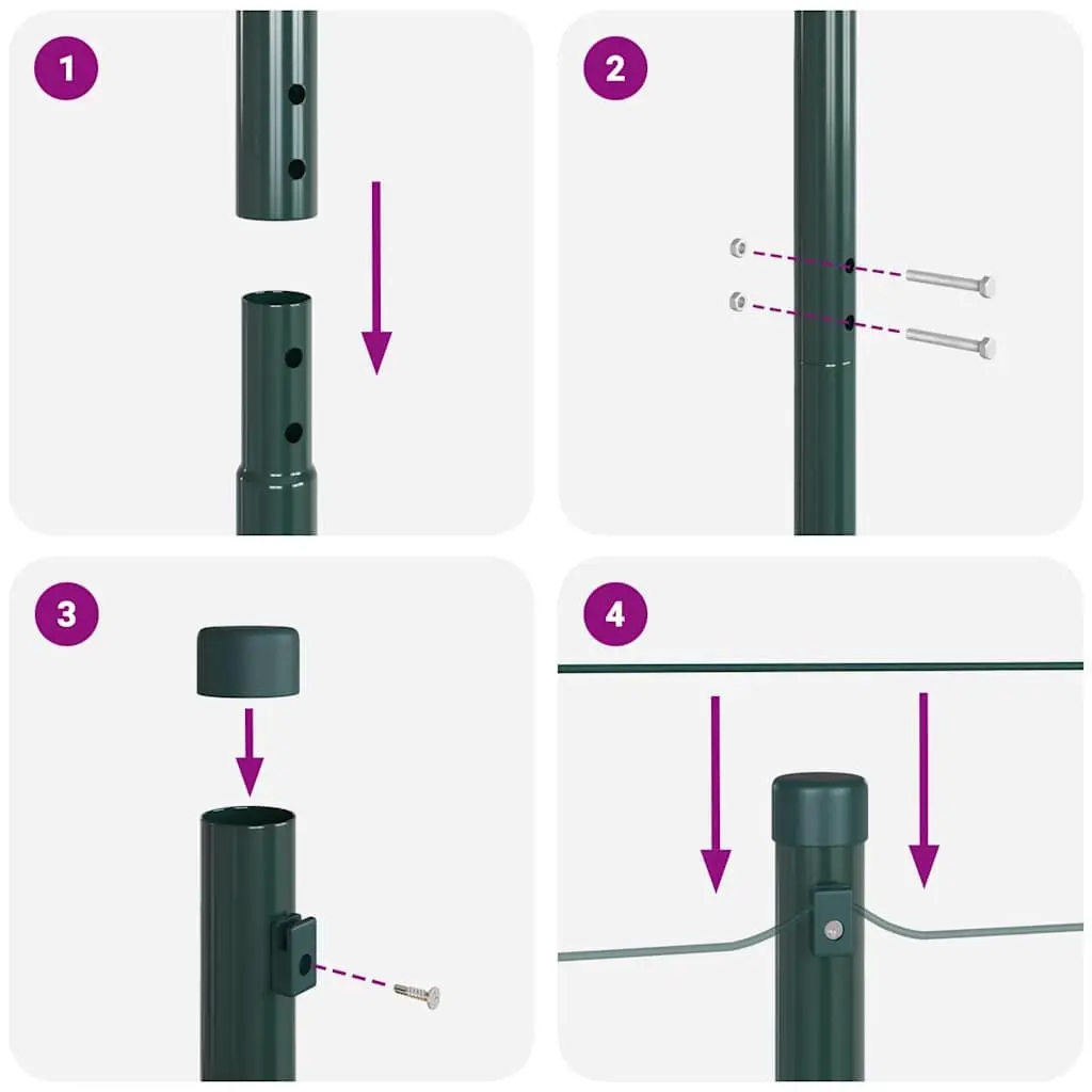 Fence Post Garden Terrace 13 Pieces Green Powder-Coated Steel