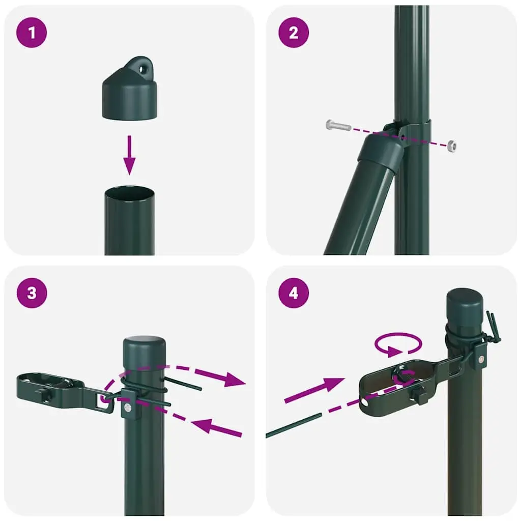 Fence Post Garden Terrace 13 Pieces Green Powder-Coated Steel