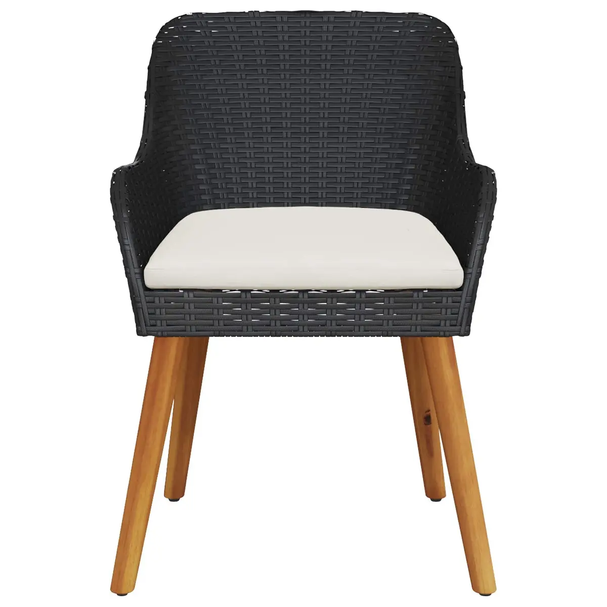 Outdoor Garden Chair Set 2pcs Black Poly Rattan Acacia Wood Legs Patio