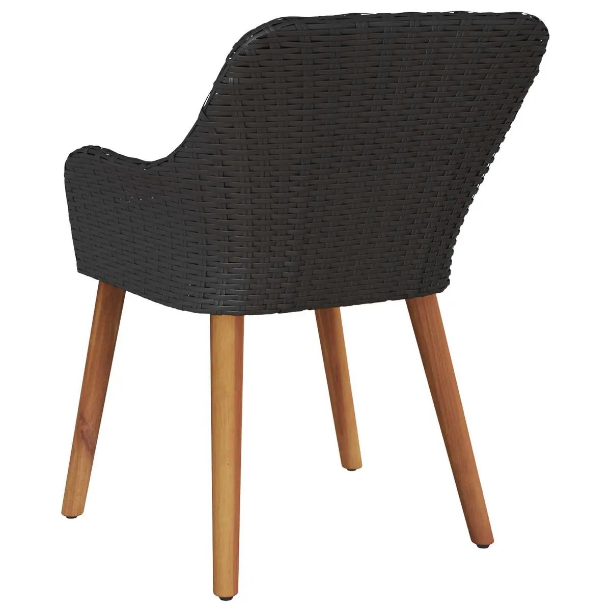 Outdoor Garden Chair Set 2pcs Black Poly Rattan Acacia Wood Legs Patio