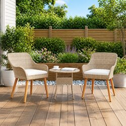 2 pcs Outdoor Garden Chairs - Beige Poly Rattan & Wood