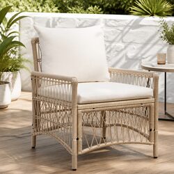 Outdoor Garden Chair Beige Poly Rattan with Cushion Patio Lounge Seating