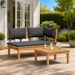 Garden Bench and Table Set 2 Pieces Outdoor Furniture Patio Teak Wood Grey