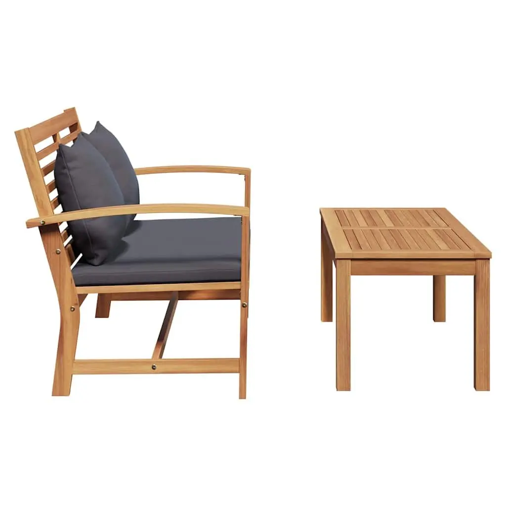 Outdoor Bench Solid Teak Wood Brown Dark Grey Garden Patio Seating Furniture