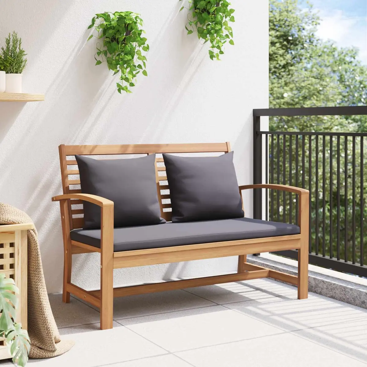 Teak Wood Outdoor Furniture Set 2 Piece Garden Bench and Table Brown Rustic Style