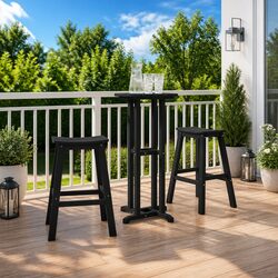 Outdoor Round Bar Table 55x55x107cm Black Polyethylene Garden Terrace Standing
