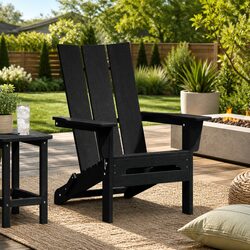 Folding Adirondack Chair Black Outdoor Garden Patio Seating Modern Design