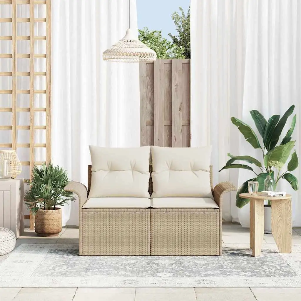 Garden Sofa Outdoor Seating Poly Rattan Beige 141x62x69cm with Cushion Pad