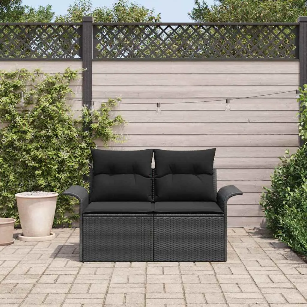 Outdoor Garden Sofa Black Poly Rattan with Cushion 141 x 62 x 69 cm