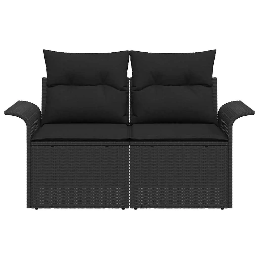 Outdoor Garden Sofa Black Poly Rattan with Cushion 141 x 62 x 69 cm