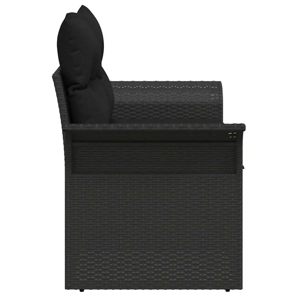 Outdoor Garden Sofa Black Poly Rattan with Cushion 141 x 62 x 69 cm