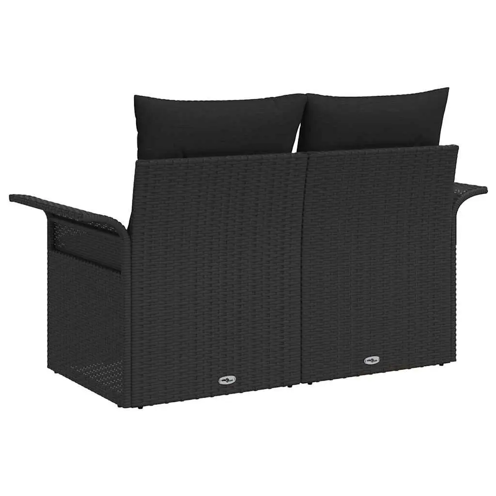 Outdoor Garden Sofa Black Poly Rattan with Cushion 141 x 62 x 69 cm