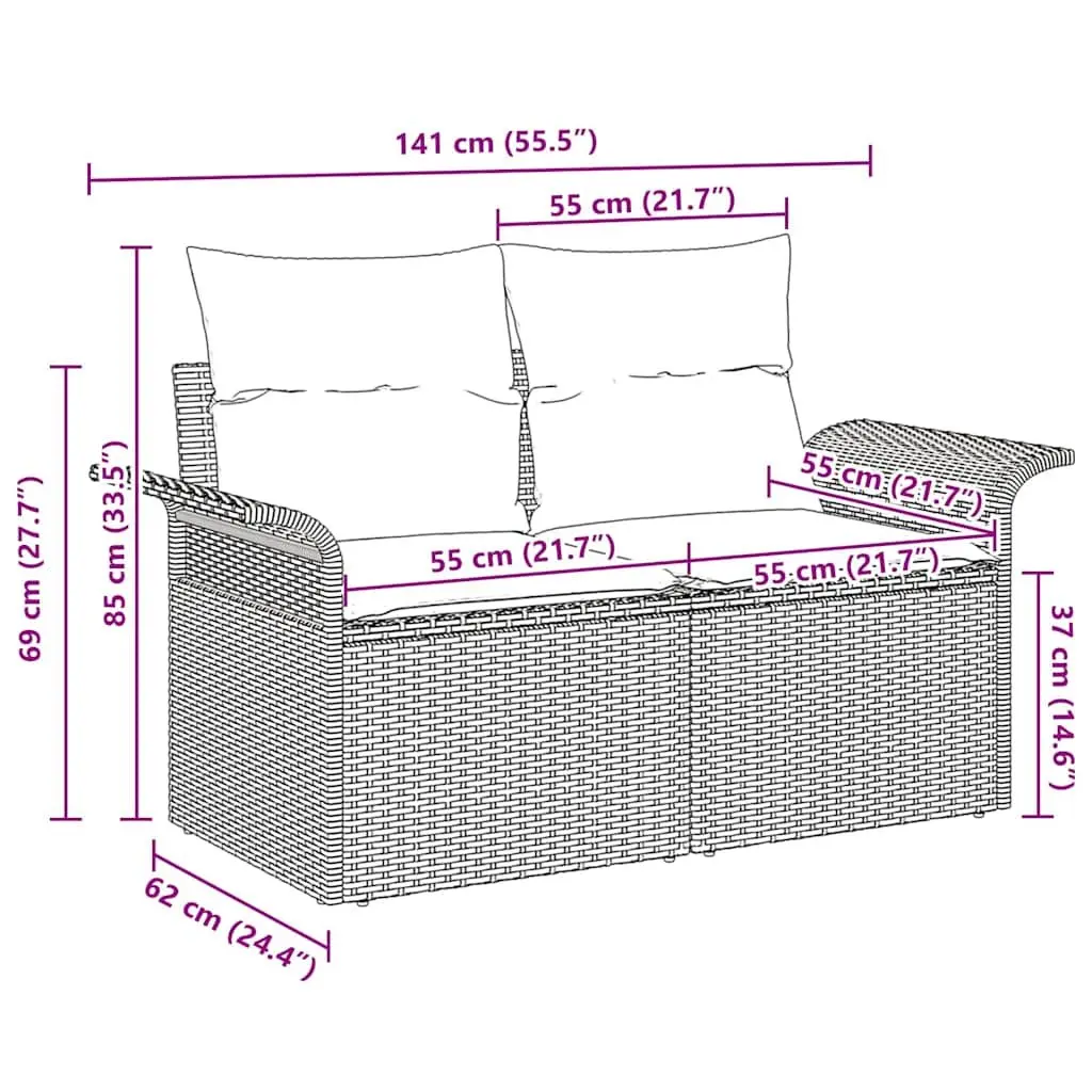 Outdoor Garden Sofa Black Poly Rattan with Cushion 141 x 62 x 69 cm
