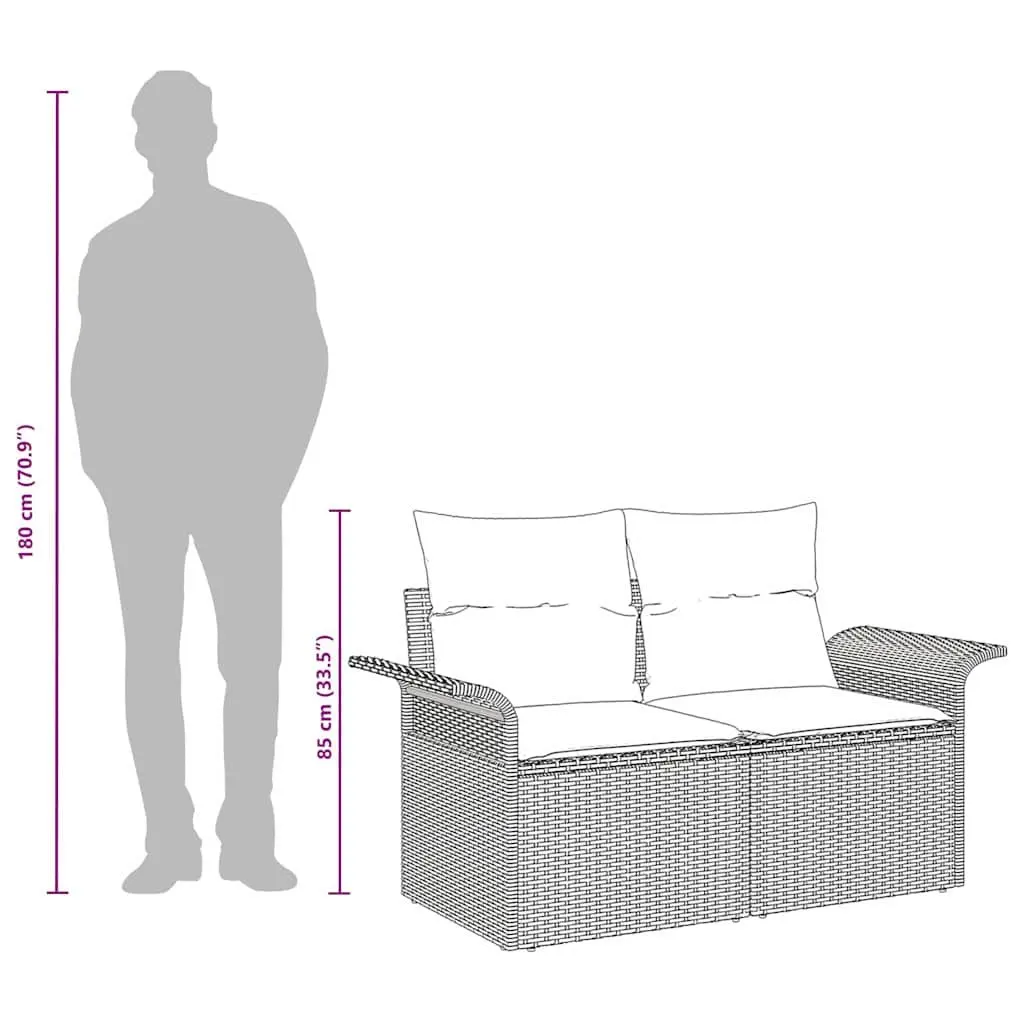 Outdoor Garden Sofa Black Poly Rattan with Cushion 141 x 62 x 69 cm