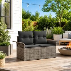Garden Sofa Outdoor Seating with Cushion Grey Poly Rattan Patio Furniture