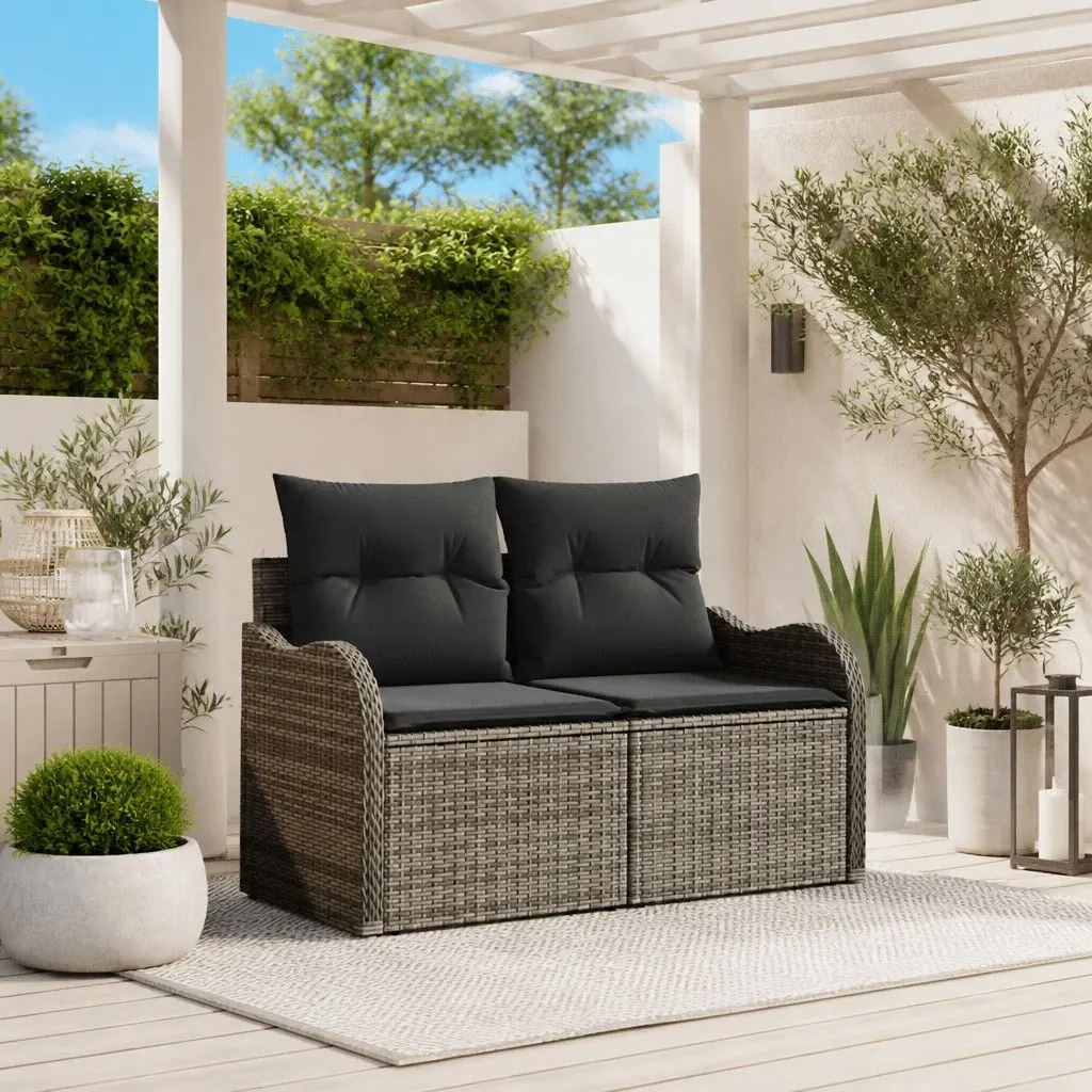 Outdoor Garden Sofa for Patio Grey Poly Rattan 121x62x69cm