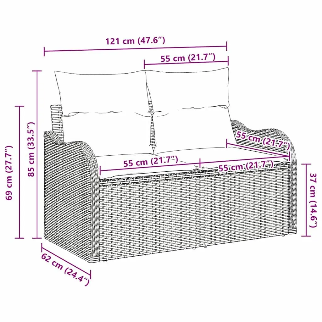 Outdoor Garden Sofa for Patio Grey Poly Rattan 121x62x69cm