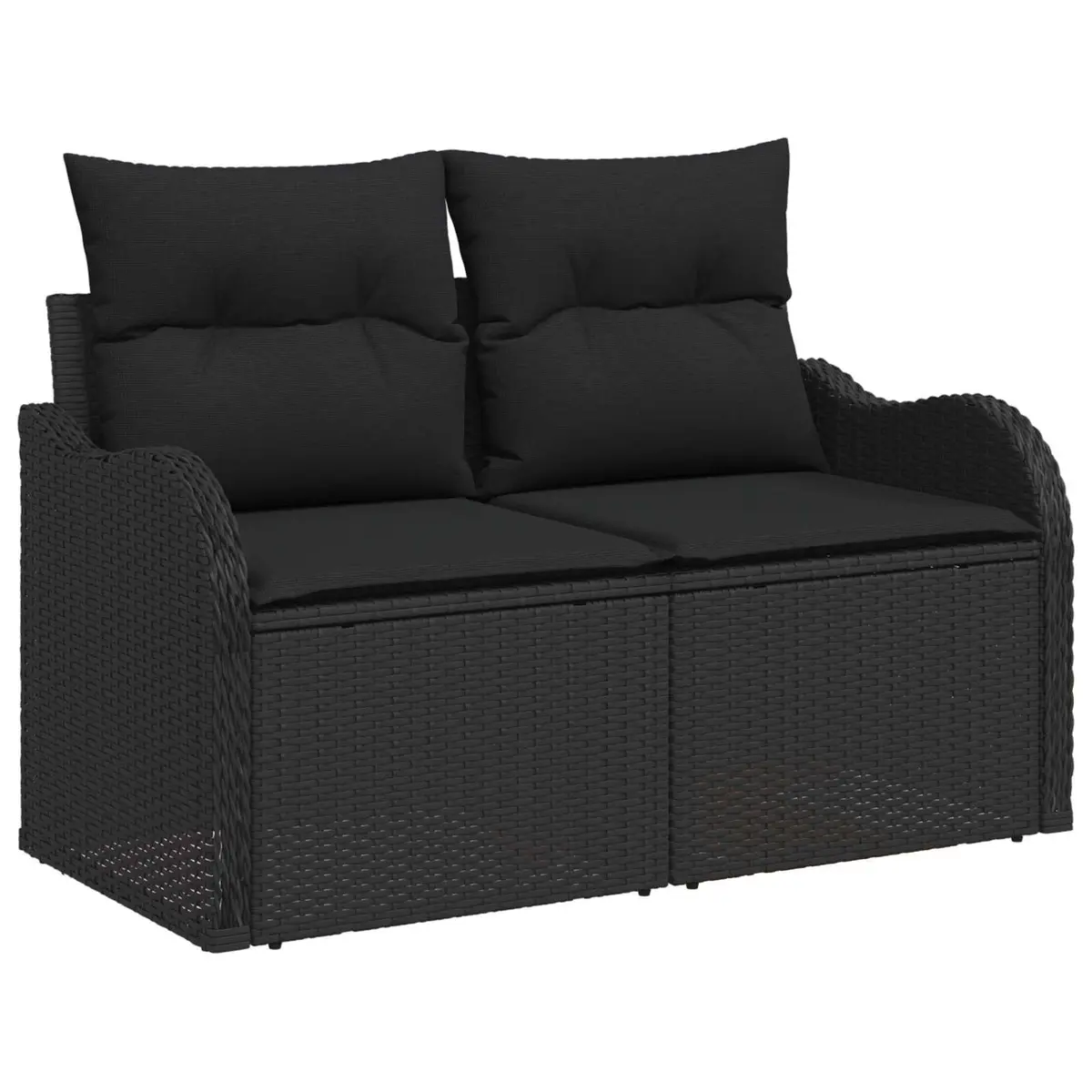 Outdoor Garden Sofa for Patio Black Poly Rattan with Cushion