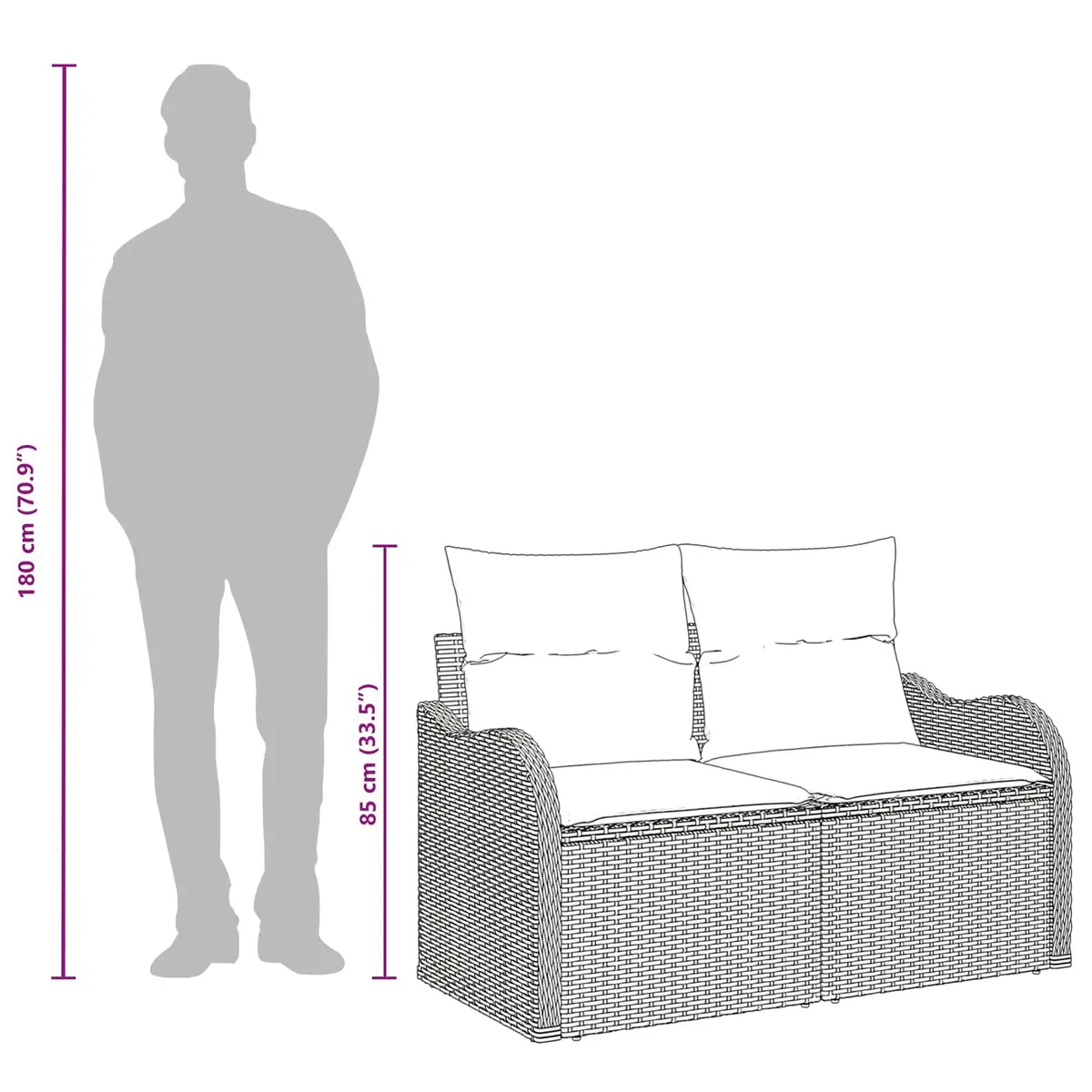 Outdoor Garden Sofa for Patio Black Poly Rattan with Cushion