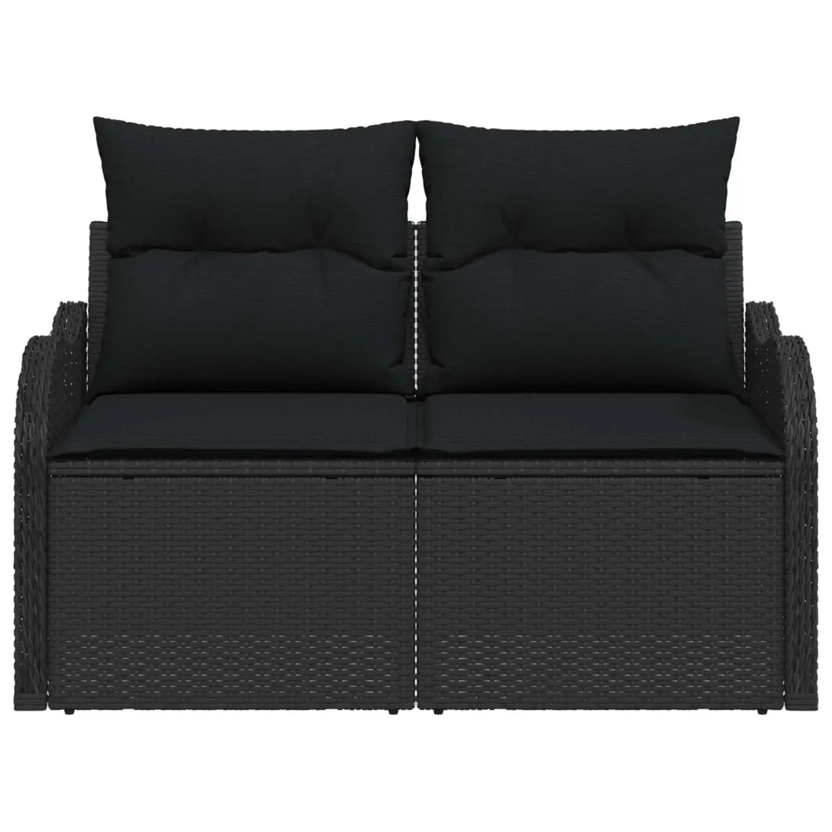 Outdoor Garden Sofa for Patio Black Poly Rattan with Cushion