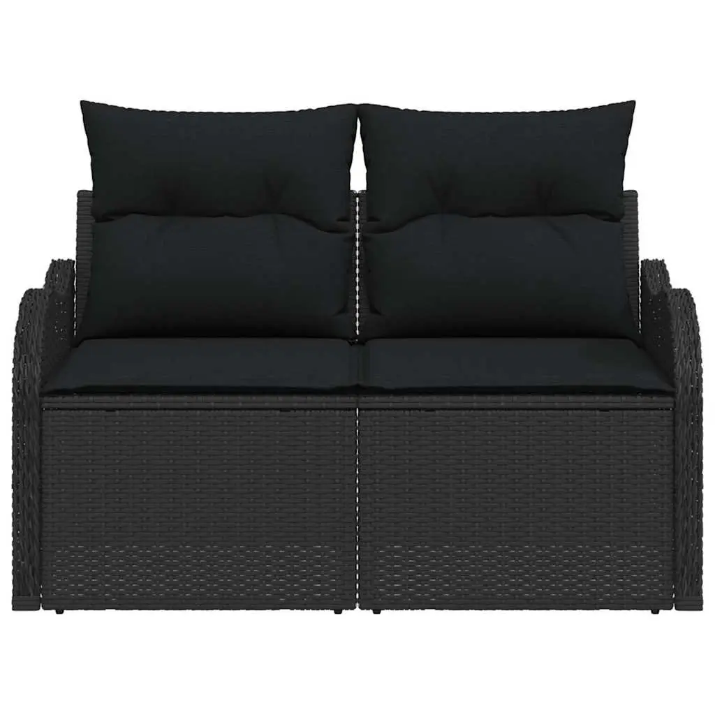 Outdoor Garden Sofa for Patio Black Poly Rattan with Cushion
