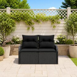 Garden Sofa Specifications: Black Poly Rattan and Steel Frame