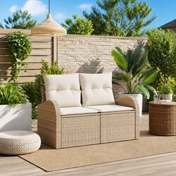 Garden Sofa Specifications: Beige Poly Rattan and Steel Frame