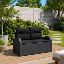 Garden Sofa Specifications: Black Modern Rattan Seating