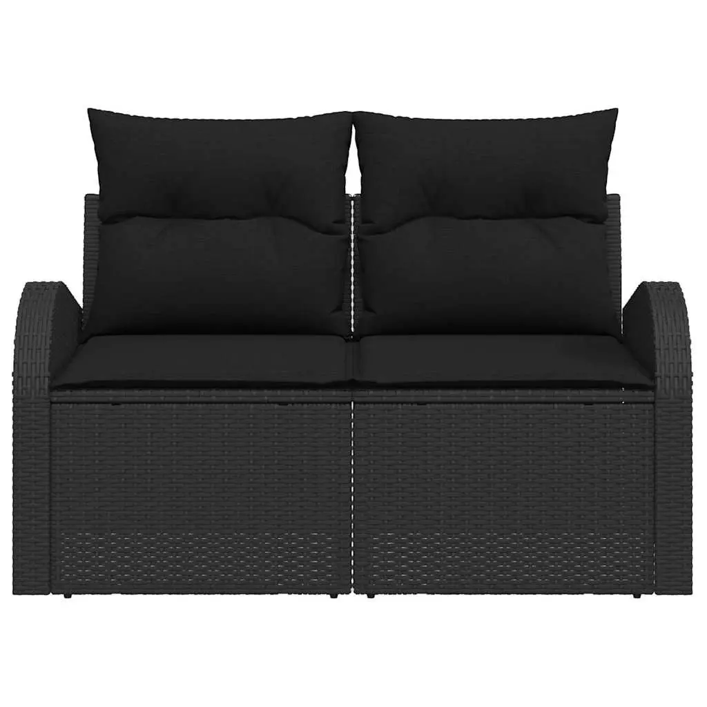 Garden Sofa Outdoor Terrace Black Poly Rattan Seating with Cushion 124 x 62 x 69 cm